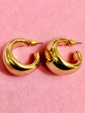 Chunky Gold Tone Crescent Hoop Earrings